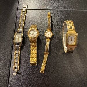 Four watches for women, range from bulova to VS. need batteries.